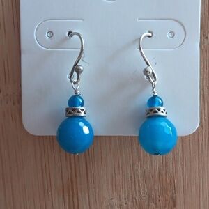 Teal Blue Beaded Drop Earrings
